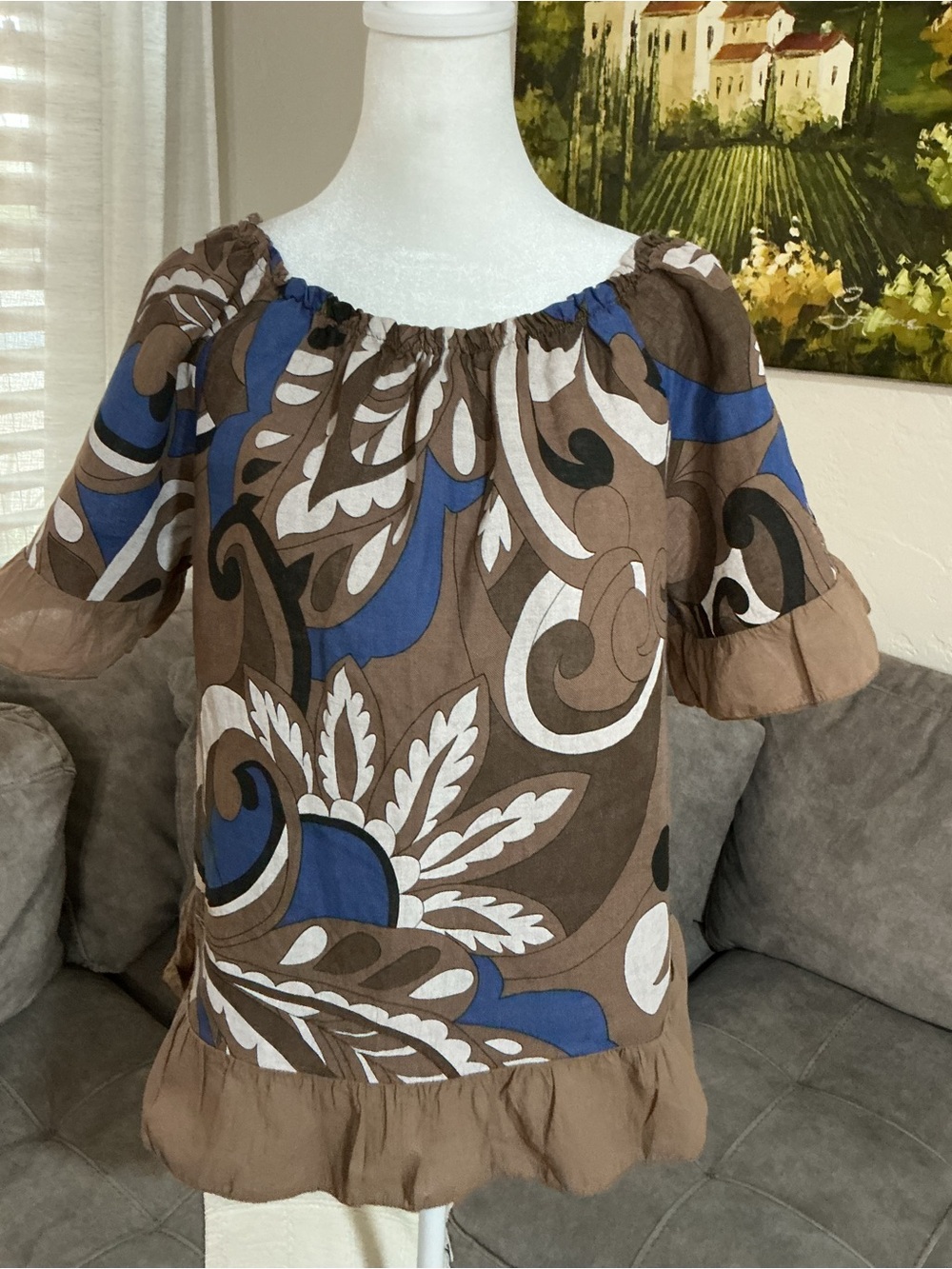 Terzo Millennio linen blouse top, 100% linen , ruffle boho Size M